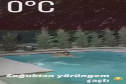 Kışın ortasında havuza girdi