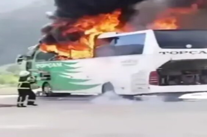 Yolcu otobüsü alev alev yandı
